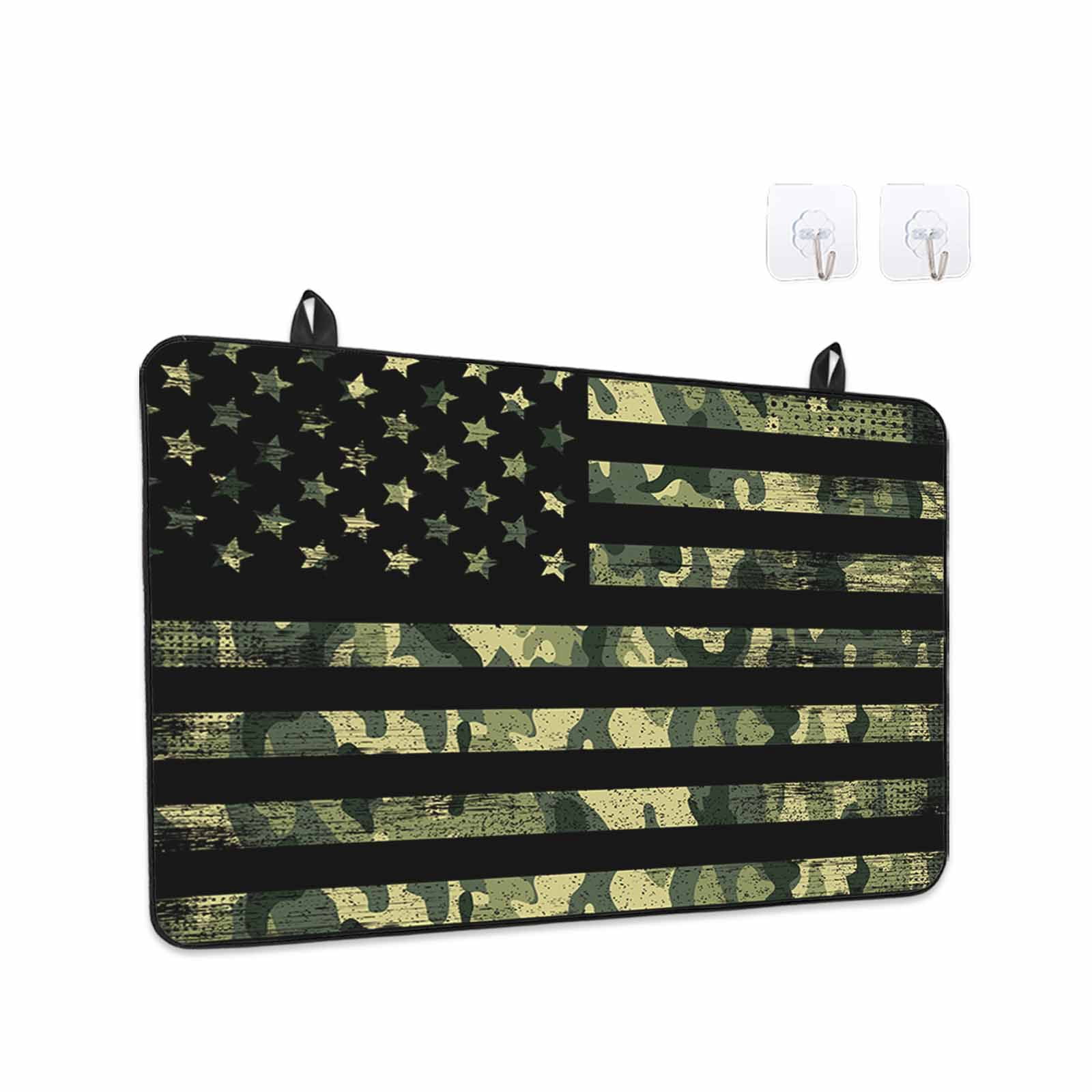 Green Camouflage American Flag Stove Top Cover for Electric Stove, Heat-proof & Non Slip Glass Top Stove Cover Protector, Wooden Grain Kitchen Flat Cooktop Rubber Mat 24x21 Inches