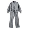 thumbnail image 4 of Women's 2 Piece Casual Tracksuit Outfit Set Full Zip Long Sleeve Bomber Jacket and Loose Straight Leg Pants Loungewear Sweatsuits Gray, 4 of 5