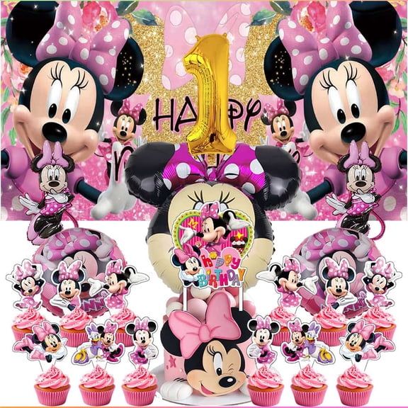 Minnie Party Supplies Decor 1st Kit Balloons Birthday Cake Topper Banner Backdrop Decorations