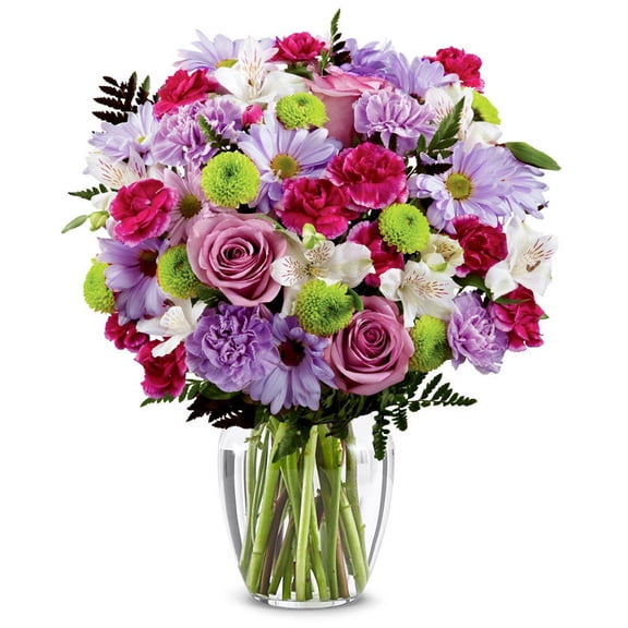 From You Flowers - Lavender Daisies & Roses & Carnations, Hot Pink Mini Carnations, White Alstroemeria Fresh Flower Bouquet
