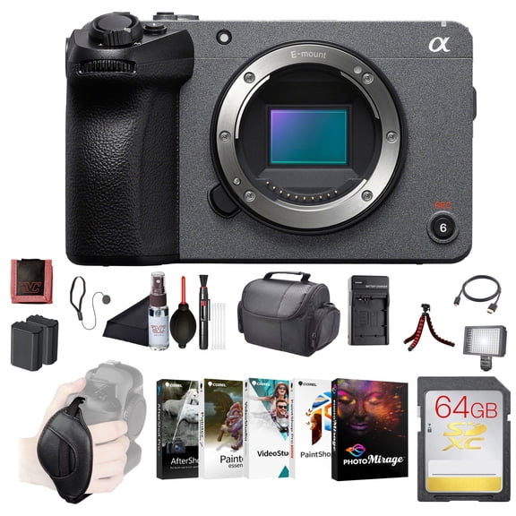 Sony FX30 Cinema Line Camera Body (ILME-FX30B) – 26MP APS-C Sensor | 4K Super 35 Recording | 64GB SF-G Tough Card, Bag, 2 x NP-FZ100 Compatible Battery, LED Light, External Charger and More