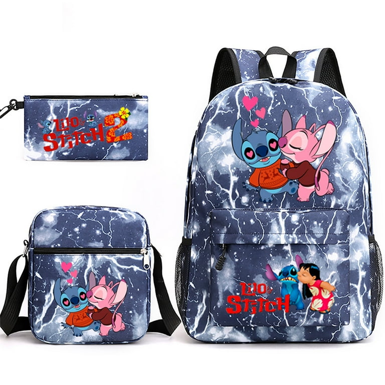 STITCH Anime Backpacks Sets, Cartoon Laptop Backpack with Lunch Bag and Pencil Case Daypack 3D Printed 1/3 Piece Set