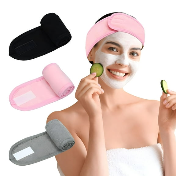 TELOLY 3 Pack Facial Spa Headband for Women - Adjustable, Non-Slip Terry Cloth Headband for Washing Face, Makeup, and Shower - Soft and Stretchable Hair Wrap