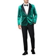 thumbnail image 2 of INSPIRE CHIC Men's Blazers Velvet Peak Lapel Argyle One Button Shiny Blazers S Green, 2 of 5
