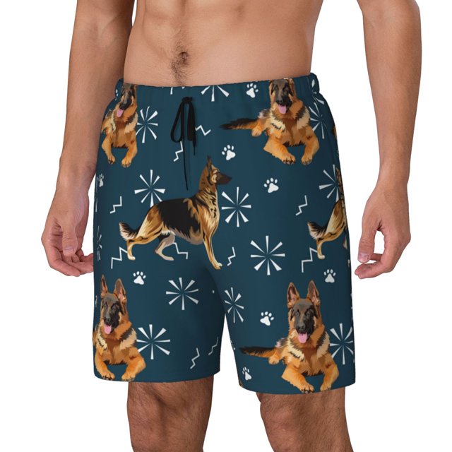 Fotbe German Shepherd Dog Traje de Baño para Hombre – Shorts de Natación de Secado Rápido con Forro y Bolsillos-Medium