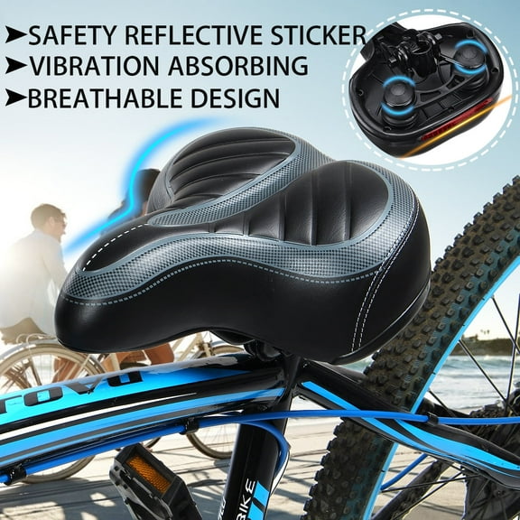 MixMart Comfortable Bike Seat, Wide Big Bum Soft Gel Cushion MTB Cycling Bicycle Soft Pad Saddle Seat For Women and Men