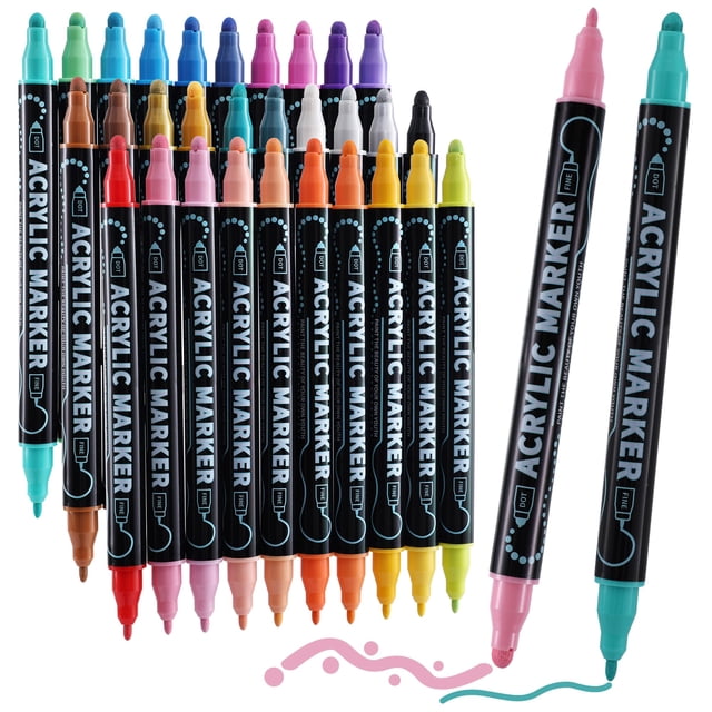 Juego de bolígrafos Nauets impermeables de acrílico de doble punta de 30 colores