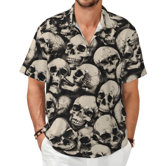 Skull Halloween Men's Shirts Short-Sleeved with All-Over Prints Button-Up Shirts