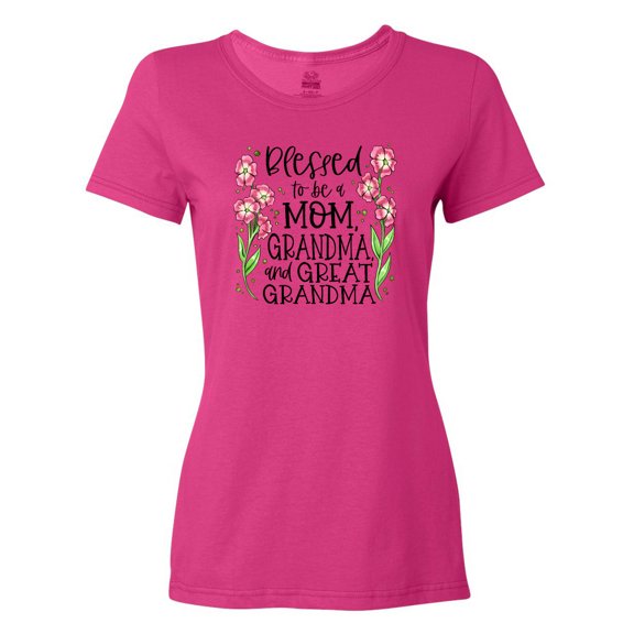 Inktastic Blessed to Be a Mom, Grandma, and Great Grandma Pink Flowers Women's T-Shirt
