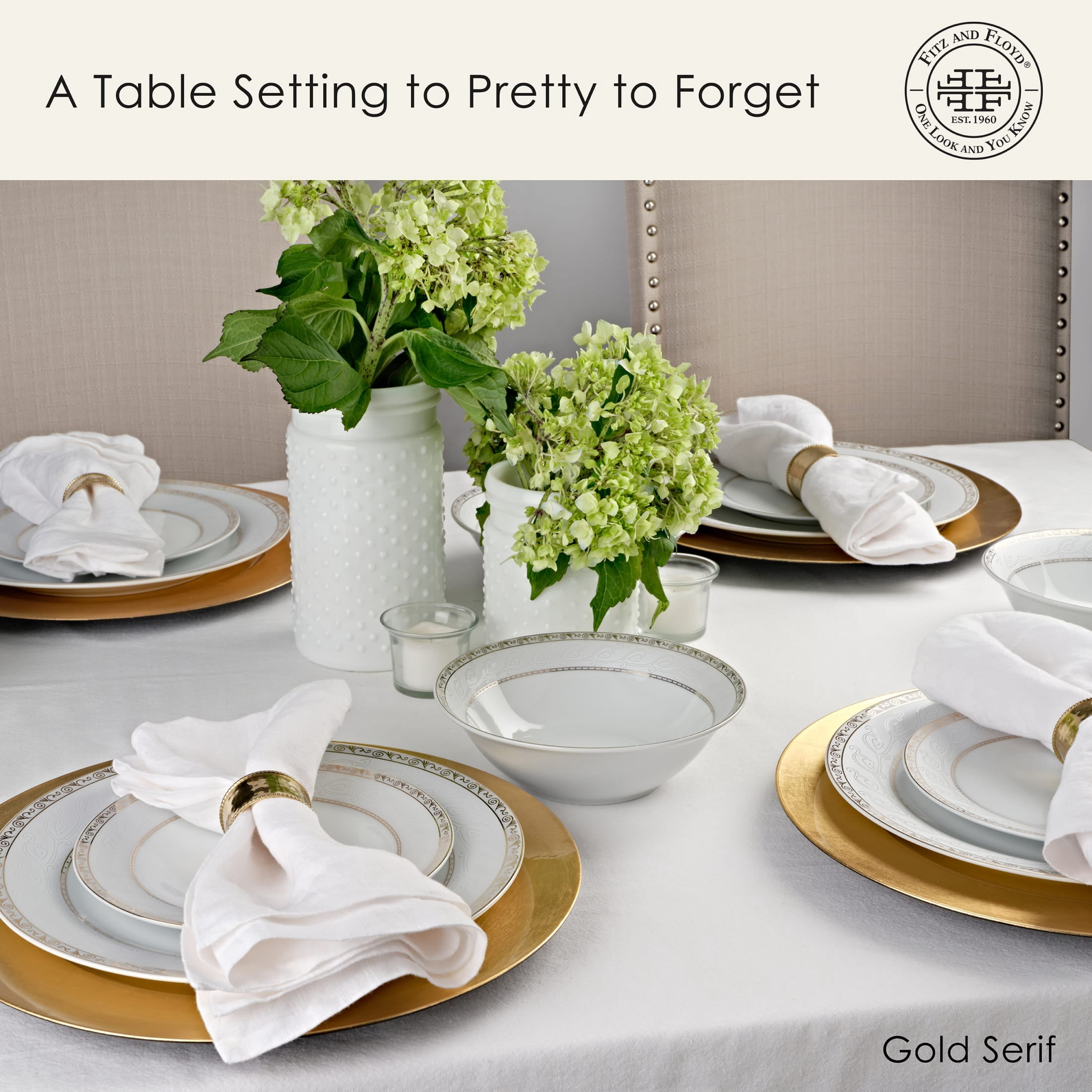 Fitz and Floyd Gold Serif 32-Piece Porcelain Tableware Set (service for 4)