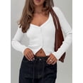 thumbnail image 2 of Women'S Long Sleeve Cardigan Open Front Knit Cropped Sweaters Fall V Neck Button Down Jacket Tops Creamy White XL, 2 of 8