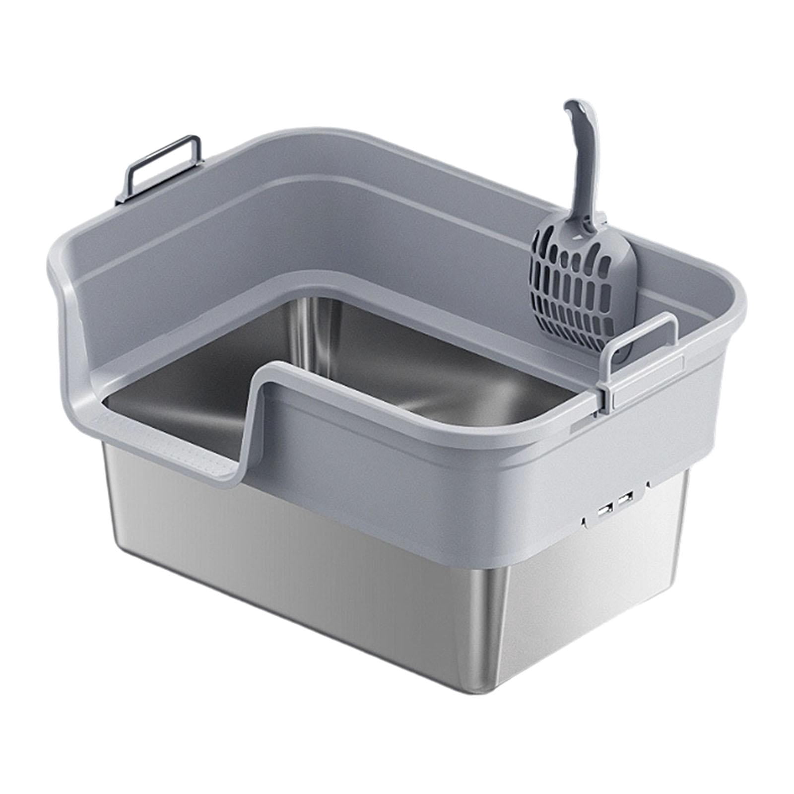EHJRE Large Cat Litter Box Litter Pan Heightening, Semi Enclosed for Small Large Cats High Sided Sturdy, Anti Splashing, Cat Toilet Light Gray