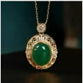 thumbnail image 3 of HOOUN Green Jade Crystal Pendant Necklace Charm 18K Gold Plated Chain Dainty Gemstone, 3 of 6