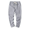 thumbnail image 1 of PEASKJP Men's Loose Fit Pants Elastic Waist Drawstring Beach Summer Pants Lightweight Linen Trousers, GY2 XXL, 1 of 3
