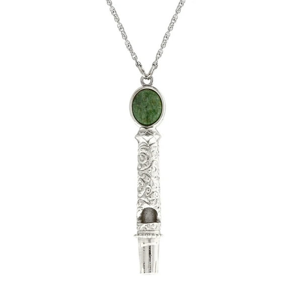 1928 Jewelry Oval Jade Filigree Whistle Pendant Necklace For Women 30 Inches