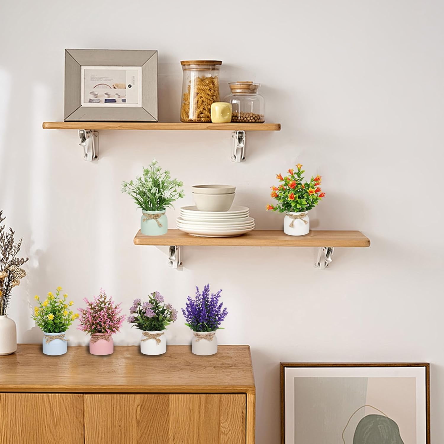 6pcs Artificial Pot Flowers Small Fake Plants Mini Potted Plants for House Office Tabletop Decoration