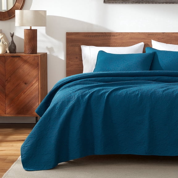 Sleep Zone Ultrasonic Scroll Quilt Set King, Soft Lightweight Bedspread, Reversible All-Season Coverlet, 1 Quilt   2 Pillow Shams (Blue, King)