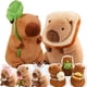 thumbnail image 2 of Peluche de capibara con forma de hoja de loto, tortuga, ostra, abeja, mochila, capibara, cosplay, unicornio, dinosaurio, boba, pan, anillo, decoración, animales de peluche, 2 of 5
