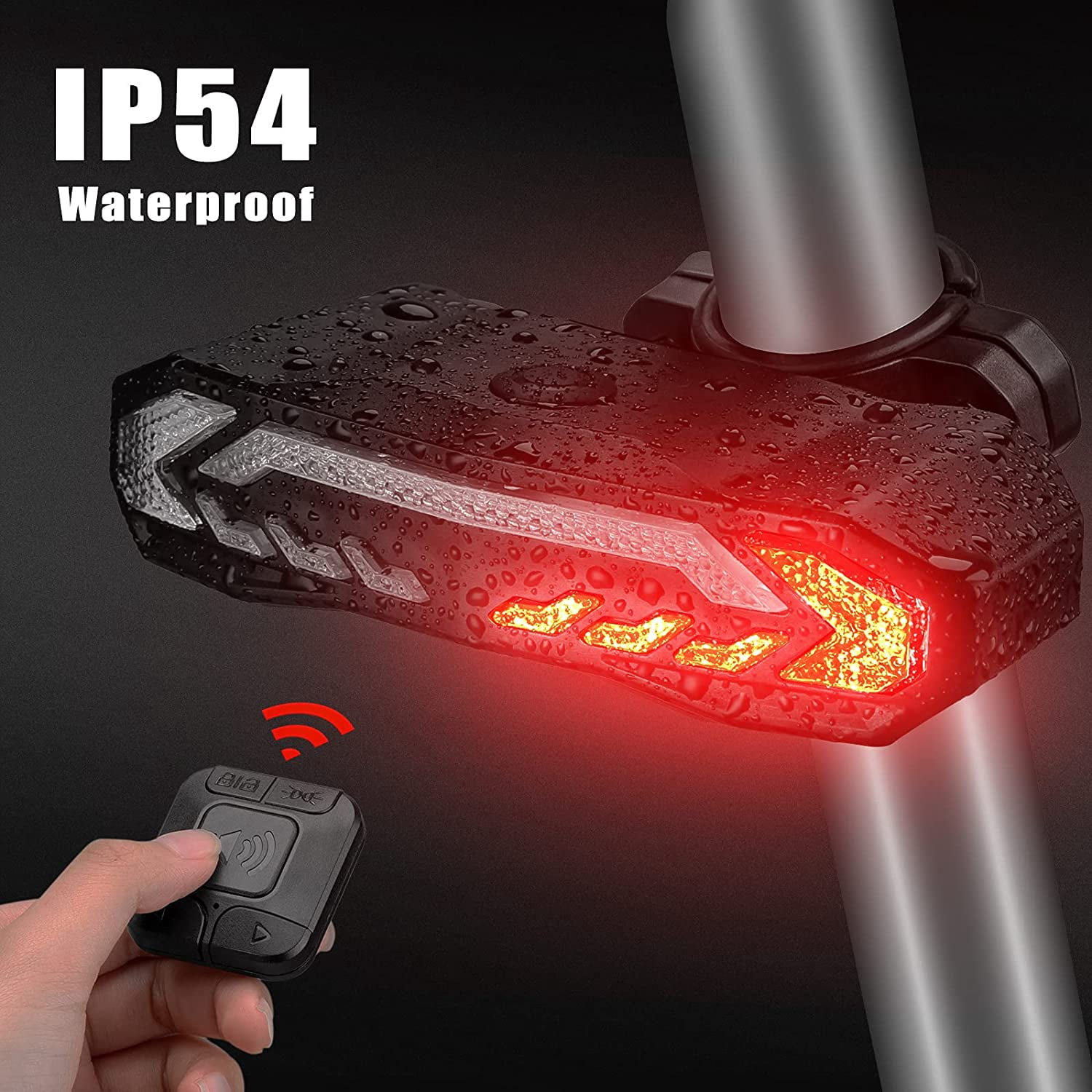 Wsdcam 5-in-1 Smart Bike Tail Light with Turn Signals and Brake Light, Bike Horn Bike Alarm USB Rechargeable Bike Rear Light with Remotes