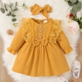 thumbnail image 2 of OLLUISNEO Infant Baby Girls Dress 6 Months Winter Dress 9 Months Solid Color Long Sleeve Dress Headband 2PCS Set Yellow, 2 of 8