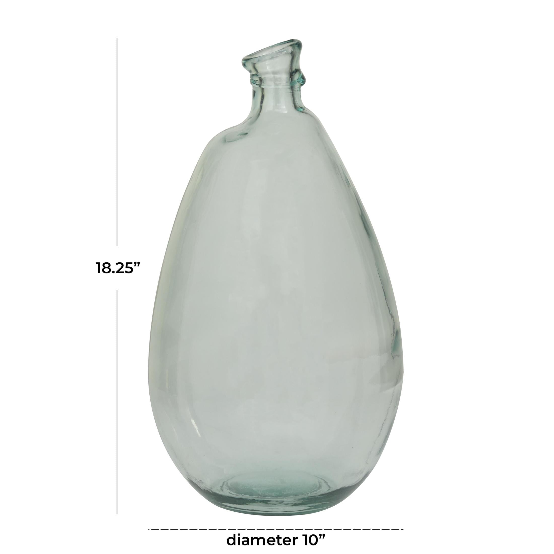 DecMode 18" Handmade Curved Spanish Bottle Neck Light Blue Recycled Glass Vase
