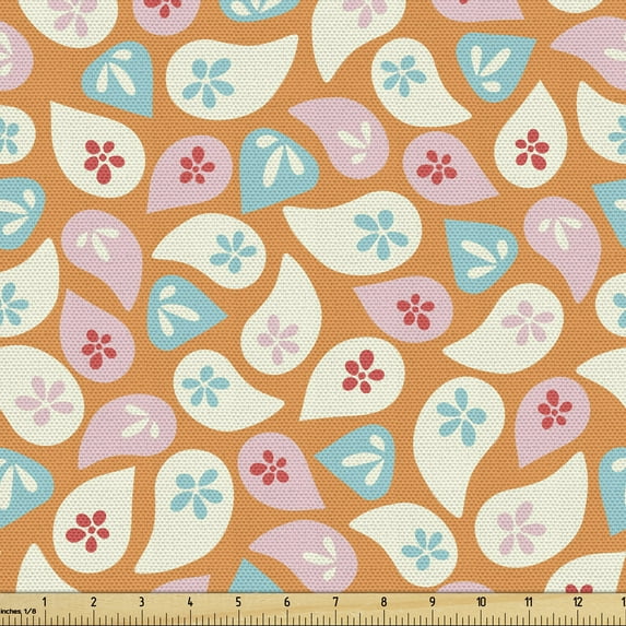 Floral Fabric by the Yard, Feminine and Retro Theme Scattered Round Motifs with Flowers, Decorative Upholstery Fabric for Sofas and Home Accents, Apricot Rose by Ambesonne