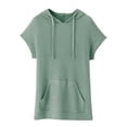 thumbnail image 5 of Wenyuyu Womens Oversized Shirts Summer Short Sleeve Drawstring Hoodies Waffle Knit Fashion Side Slit Tops with Pocket Green S, 5 of 6
