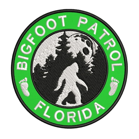 USA Florida Bigfoot Patrol! Cryptid Sasquatch Watch! 3.5 Inch Iron Or Sew On Embroidered Fabric Badge Patch Unexplained Mysteries Iconic Series