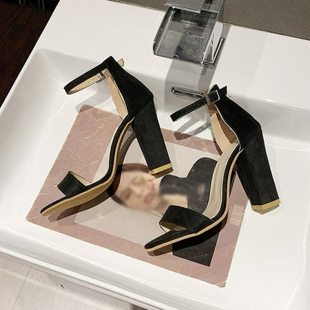 

Middle Heels Women s Fashion Spring And Summer Thick Heel Sandals High-Heel Suede Open Toe