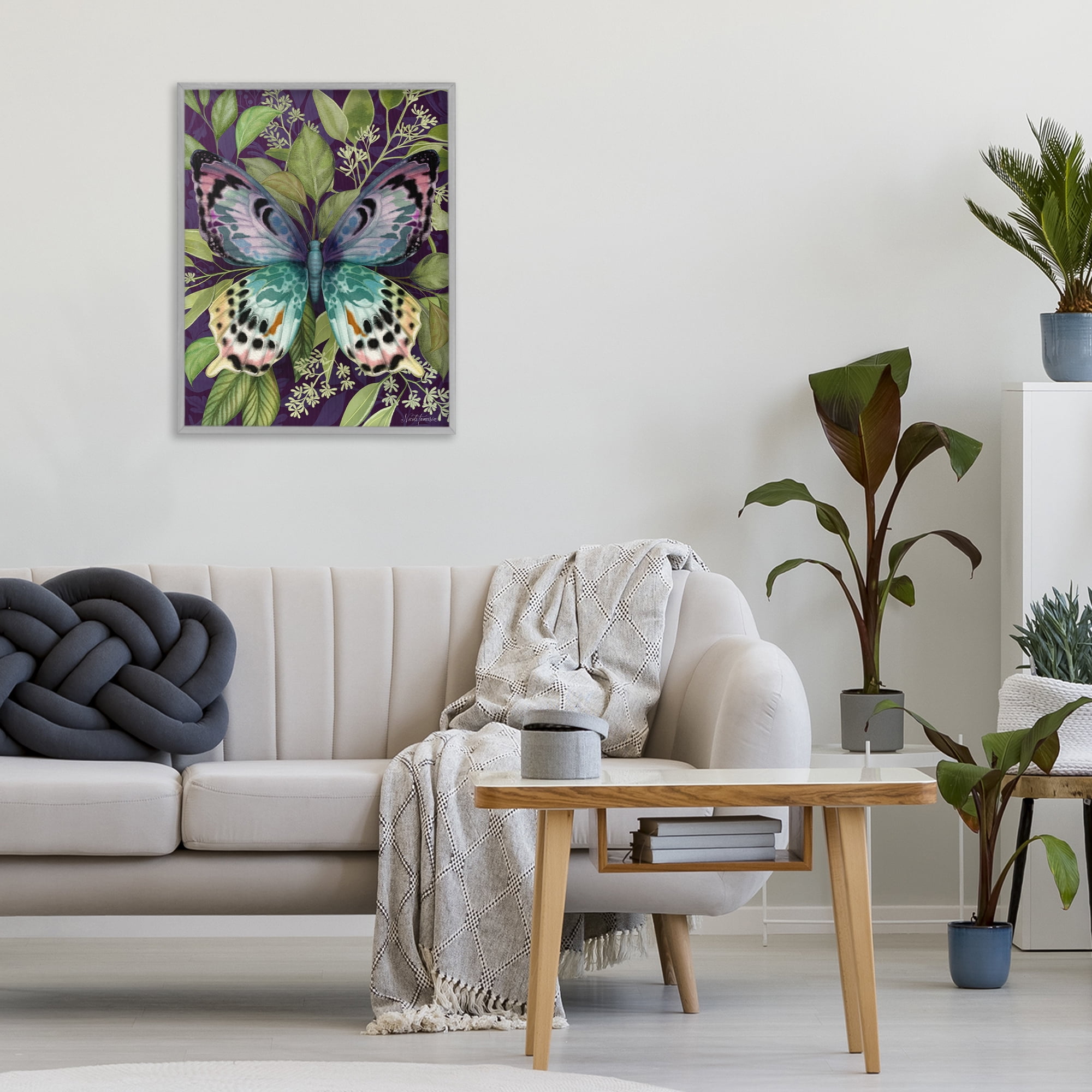 Stupell Industries Midnight Garden Butterfly Gray Framed Giclee Art, design by Nicole Tamarin