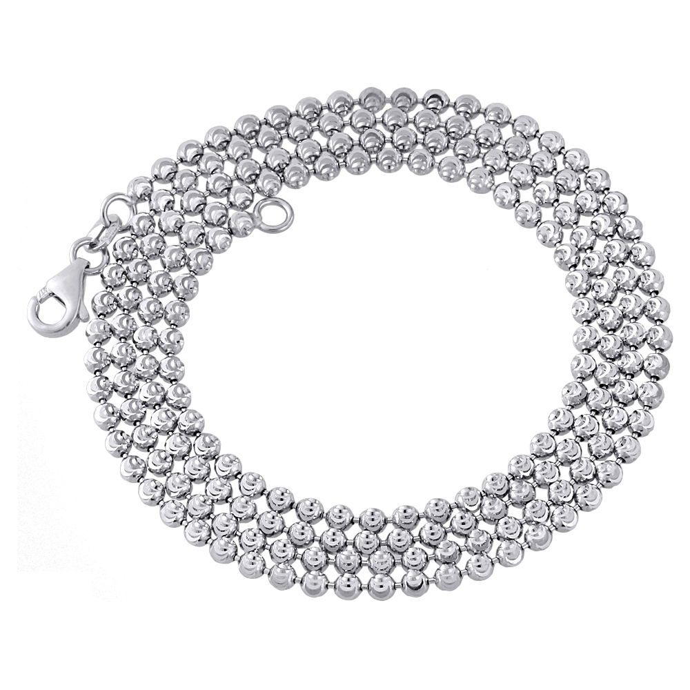 10K White Gold 2.5MM Moon Cut Italian Beaded Ball Chain Necklace 22
