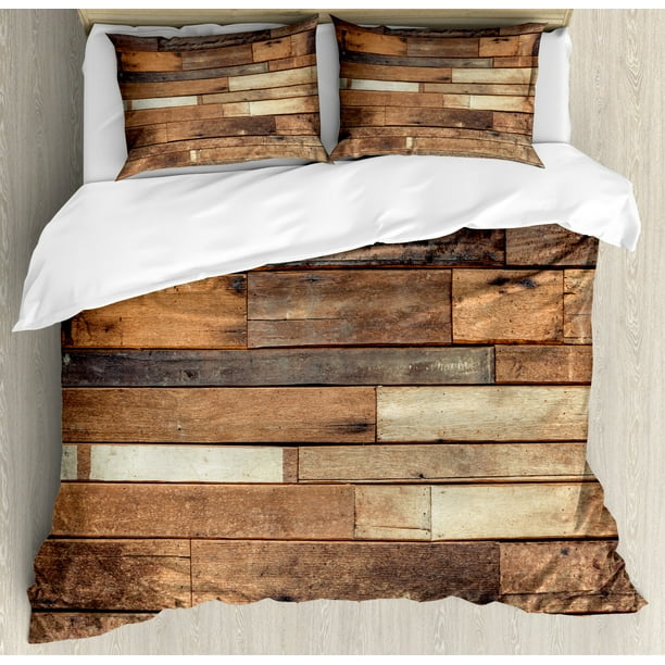 Wooden Queen Size Duvet Cover Set Rustic Floor Planks Print Grungy Look Farm House Country Style Wooden Queen Size Duvet Cover Set, Country Style King Size Bedding Sets
