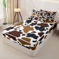 thumbnail image 3 of Manfei Rustic Cow Print Zipper Full Size Comforter Sets with Fitted Sheet and 2 Pillowcases,Minimalist Animal Pattern Zipper Bedding Set,White Brown Beige,Reversible, 3 of 7
