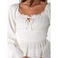 thumbnail image 3 of Celebrity Pink Women's Long Sleeve Square Neck Lace Trim Top, Sizes XS-XXXL, 3 of 6