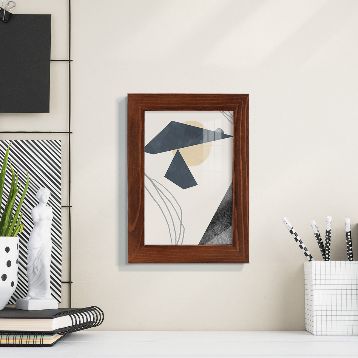 Diamond Slate IV - Framed Print w/glass - Chestnut