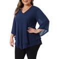 thumbnail image 4 of Agnes Orinda Plus Size Shirt for Women 3/4 Bell Sleeve V Neck Double Layers Chiffon Blouse Top 4X Navy Blue, 4 of 6