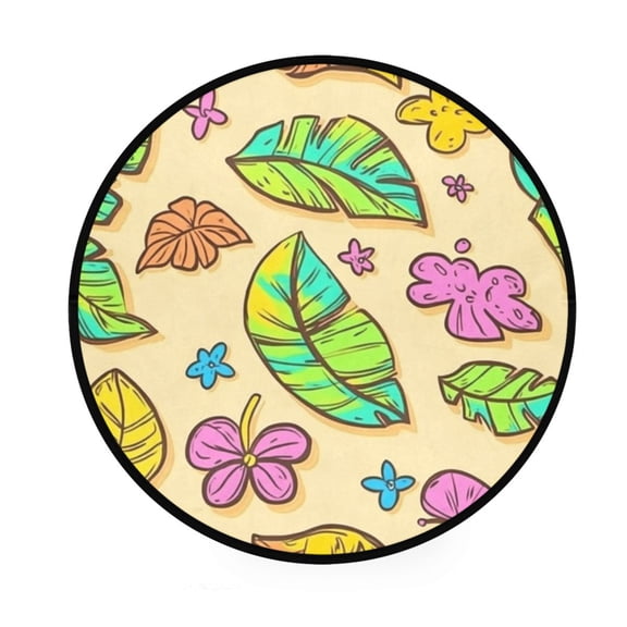 Colorful Leaves Memory Foam Bath Mat 36" Absorbent Rug with Non Slip Base and 4 Bonus Pads