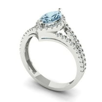 1.2ct marquise cut blue natural aquamarine 18k white gold halo Bridal Wedding Engagement Promise Anniversary Ring for Women size 5.5
