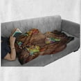 thumbnail image 6 of Floral World Map Soft Flannel Fleece Throw Blanket, World Map on Wooden Rustic Planks Abstract Countries in Vibrant Colors, Cozy Plush for Indoor and Outdoor Use, 70" x 90", Multicolor, by Ambesonne, 6 of 6