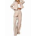 thumbnail image 2 of 2 Piece Outfits for Women Dressy Blazer Jackets High Waisted Straight Leg Pants Suits Set Business Casual Apricot L, 2 of 10