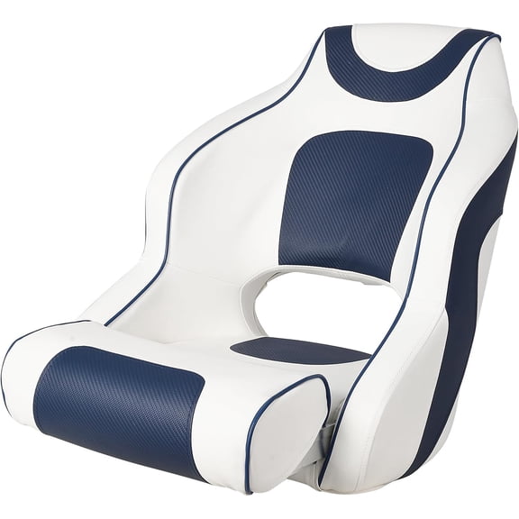 QinaQin Premium Captain's Boat Seat with Thickened Padding & Curved Armrests,High-Back Pontoon Boat Seats for Fishing and Sightseeing,White/Blue