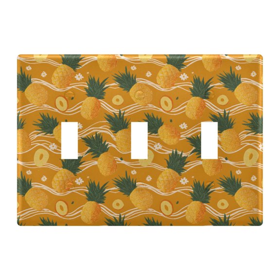 Orange Pineapple Pattern Toggle Switch Wall Plate 3-Gang Unbreakable Durable PC Flush Fit Round Edge 4.48x6.37in