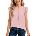 thumbnail image 2 of Fengqque Girls Blouse V-Neck Ruffled Cap Sleeves Pleated Front Relaxed Fit Flowy Casual Top 5-14 Years Pink 7-8Years, 2 of 9