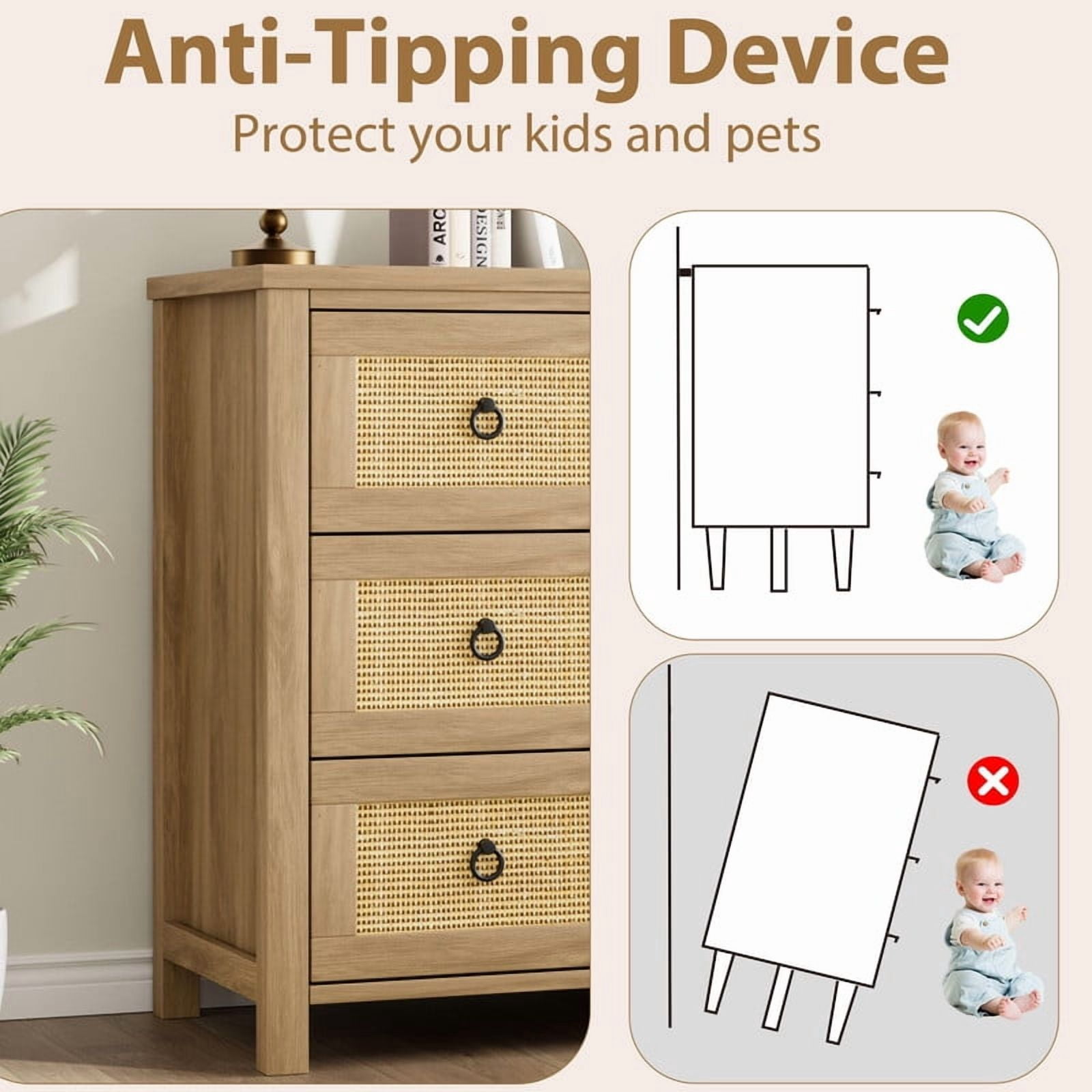 TROPOW 3 Drawer Dresser for Bedroom, Chest of Drawers, Modern Clothes Storage Cabinet & Wood Vertical Drawer Organizer for Living Room, Hallway, Nursery, Brown