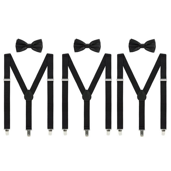 Mens Suspenders and Bow Tie Set - Adjustable Elastic Clip On Suspenders for Wedding and Party