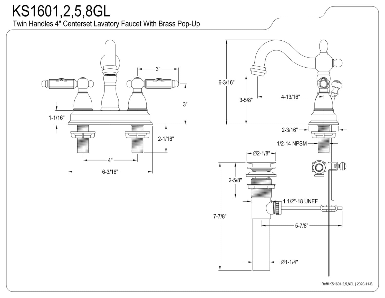 Kingston Brass KS1601GL 4 in. Centerset Bathroom Faucet, Polished Chrome