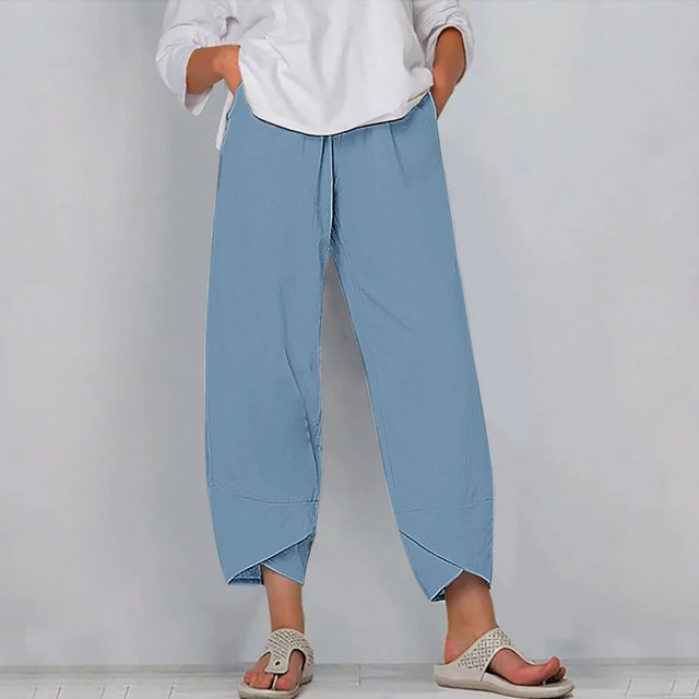 RXIRUCGD Capris d'Été Confortables et Amples pour Femmes, Couleur Unie, Bleu, Taille : L