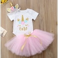 thumbnail image 2 of 3 Pcs Nouveau-Né Bébé Fille Unicorn Barboteuse Premier Anniversaire Jupe Tutu Robe Tenue, 2 of 4