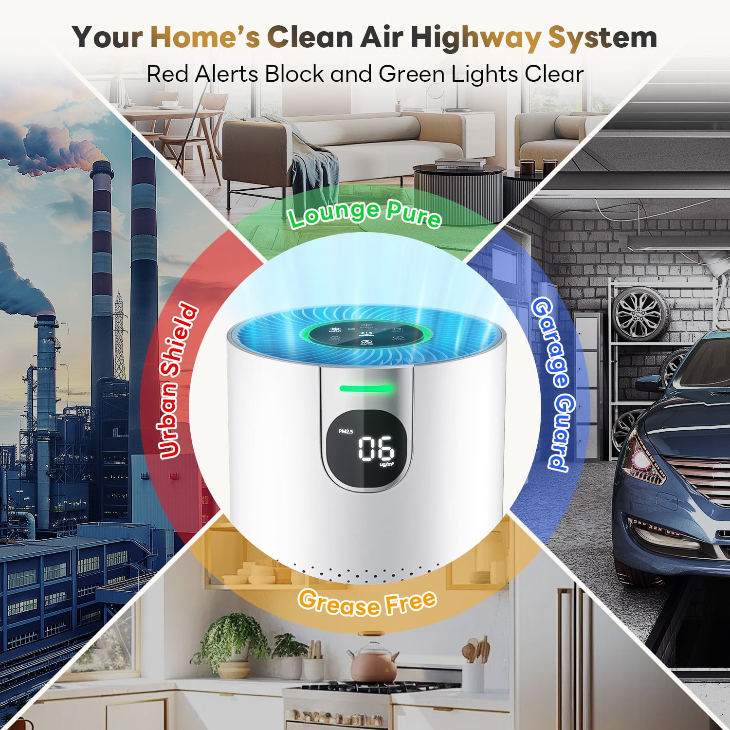 HEPA Air Purifiers for Large Rooms up to 1800 ft²,20dB Ultra-Quiet Air Purifier,Real-Time AQI Sensor with PM2.5 Display,360° Air Intake for Home,Pets,Bedroom & Office