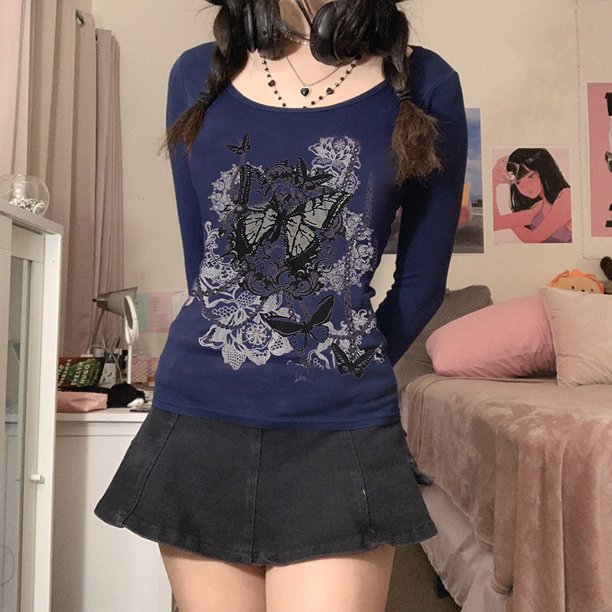 Xingqing, camisetas cortas con diamantes de imitación, estampado gráfico Y2K, ropa Grunge, camiseta Retro estética de hadas, camisetas bonitas Vintage Harajuku Deng Xun unisex